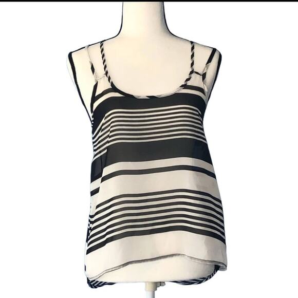 American Dream Sheer Tank Top Black and White Striped Size Small Double Strap - Picture 2 of 9